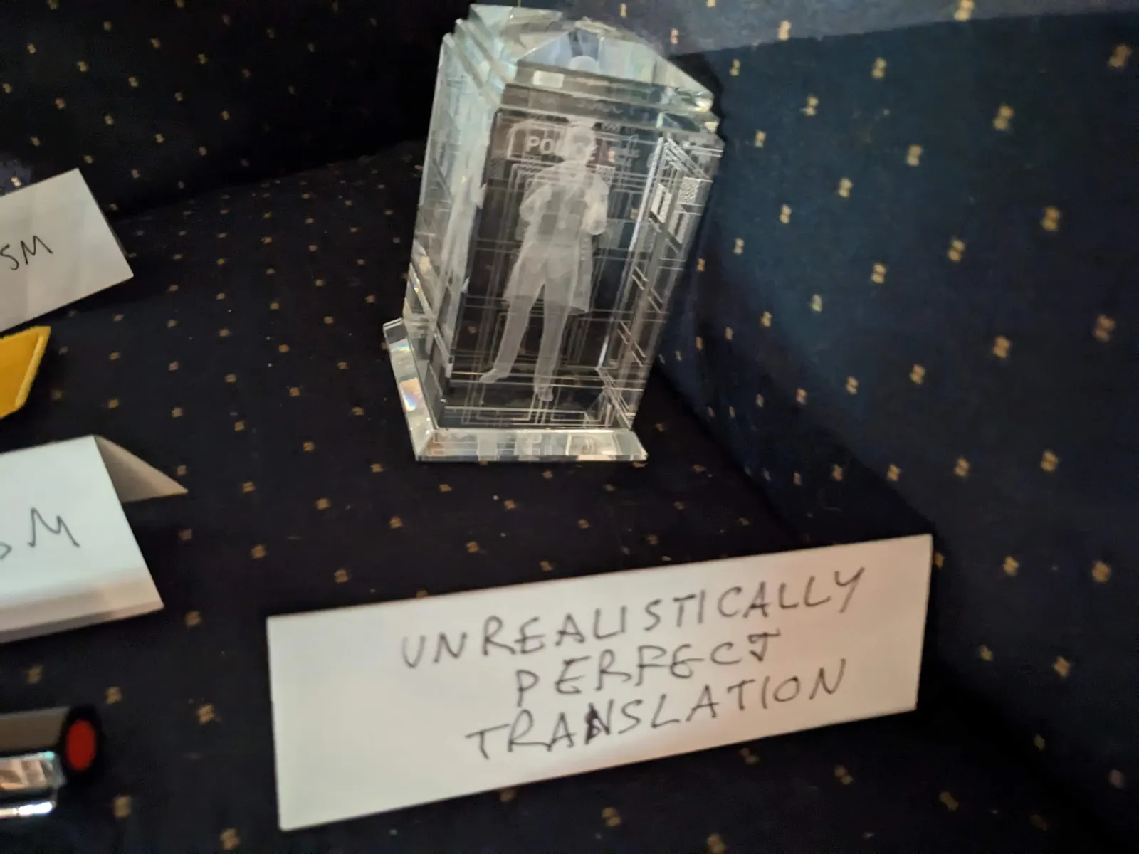 A transparent object and its labeled tent sign on the Ideology Altar.